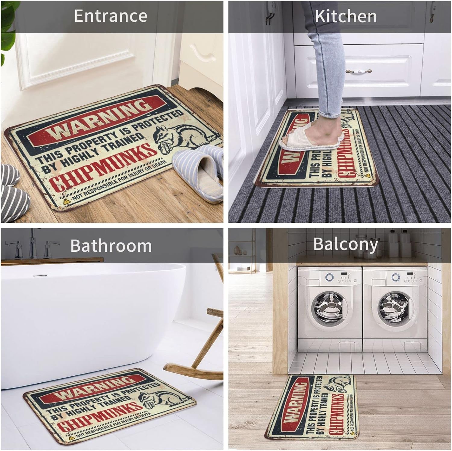Outdoor Door Mats for Outside Entry Warning This Property is Protected by A Highly Trained Chipmunks Rug Small Outdoor Mat Welcome-Ish Front Door Sign(65X90CM)