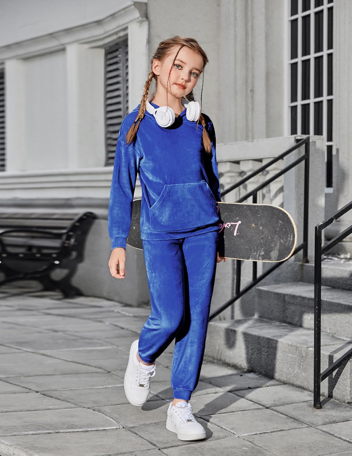 Arshiner Girls Velour 2 Pieces Tracksuits Outfits Athletic Hoodies Sweatshirts and Sweatpants Athletic Clothing Sets - Image 4