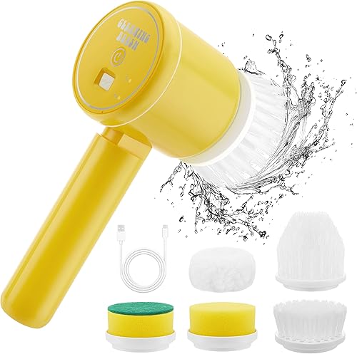 Cepillo eléctrico de limpieza eléctrico de mano con 2 velocidades de rotación, limpiador de ducha plegable con 5 cabezales de cepillo, cepillo