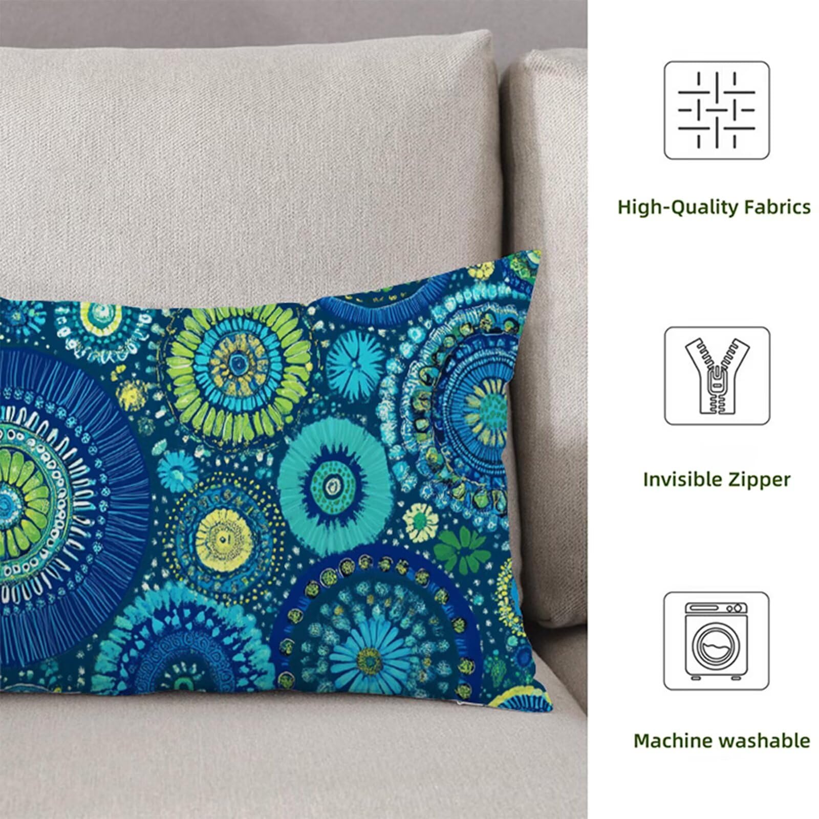 Boczna poduszka do spania, niebieska poszewka na poduszkę 180 x 60 cm duża poszewka na poduszkę, miękka lniana dwustronna poszewka na poduszkę mandala, zamek błyskawiczny ciążowy poduszki do spania z