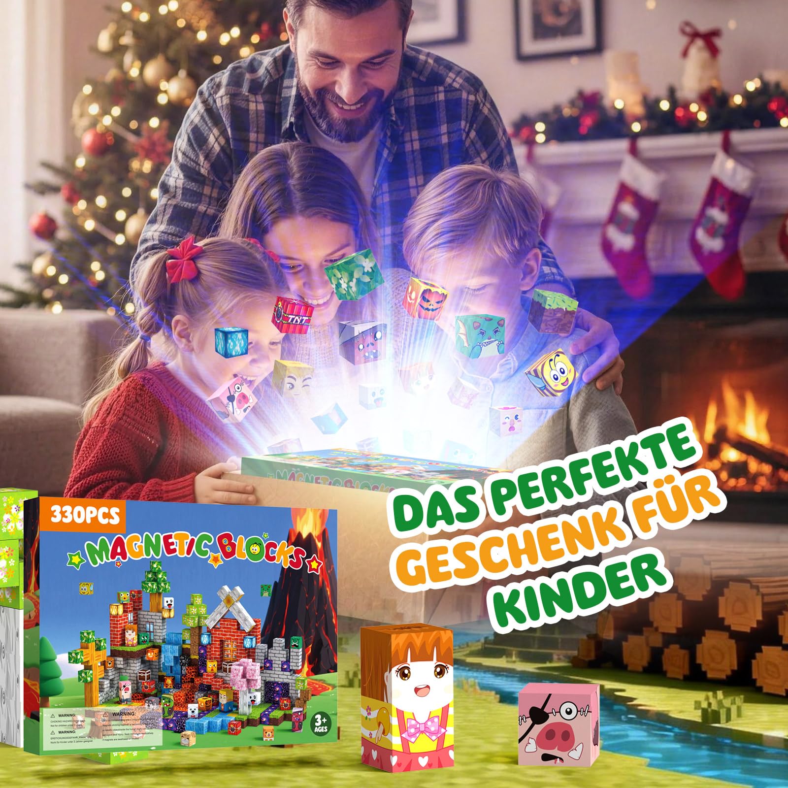 Magnetische Bausteine 330 PCS 2CM Magnetbausteine für Kinder ab 3 Jahre Magnetic Blocks, Spielzeug Magnete Kinder, Magnetische Bauwelt Geburtstag Geschenk ab 3 4 5 6 7 8 9 10 11 12 Jungen Mädchen