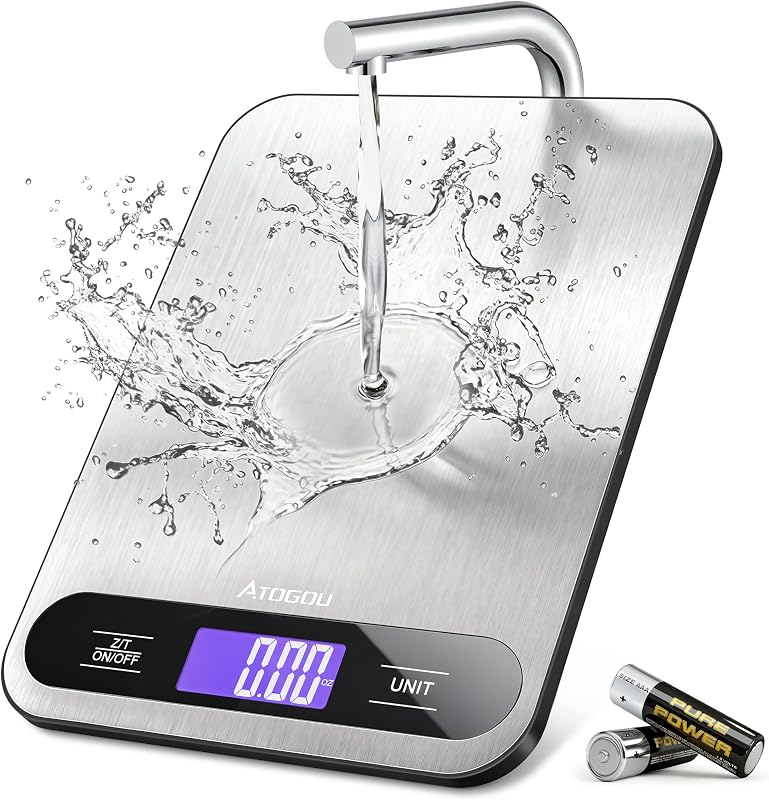 Atogou Food Scale -33lb Digital Kitchen Scale for Food Ounces Grams | Full View LCD Display, Durable Stainless Steel Surface, for Cooking, Baking, Meal Prep Black