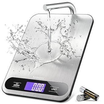 Atogou Food Scale, 33lb/ 15kg Digital Kitchen Scale with Full View LCD Display, Durable Stainless Steel Surface, for Cooking, Baking, Meal Prep Black