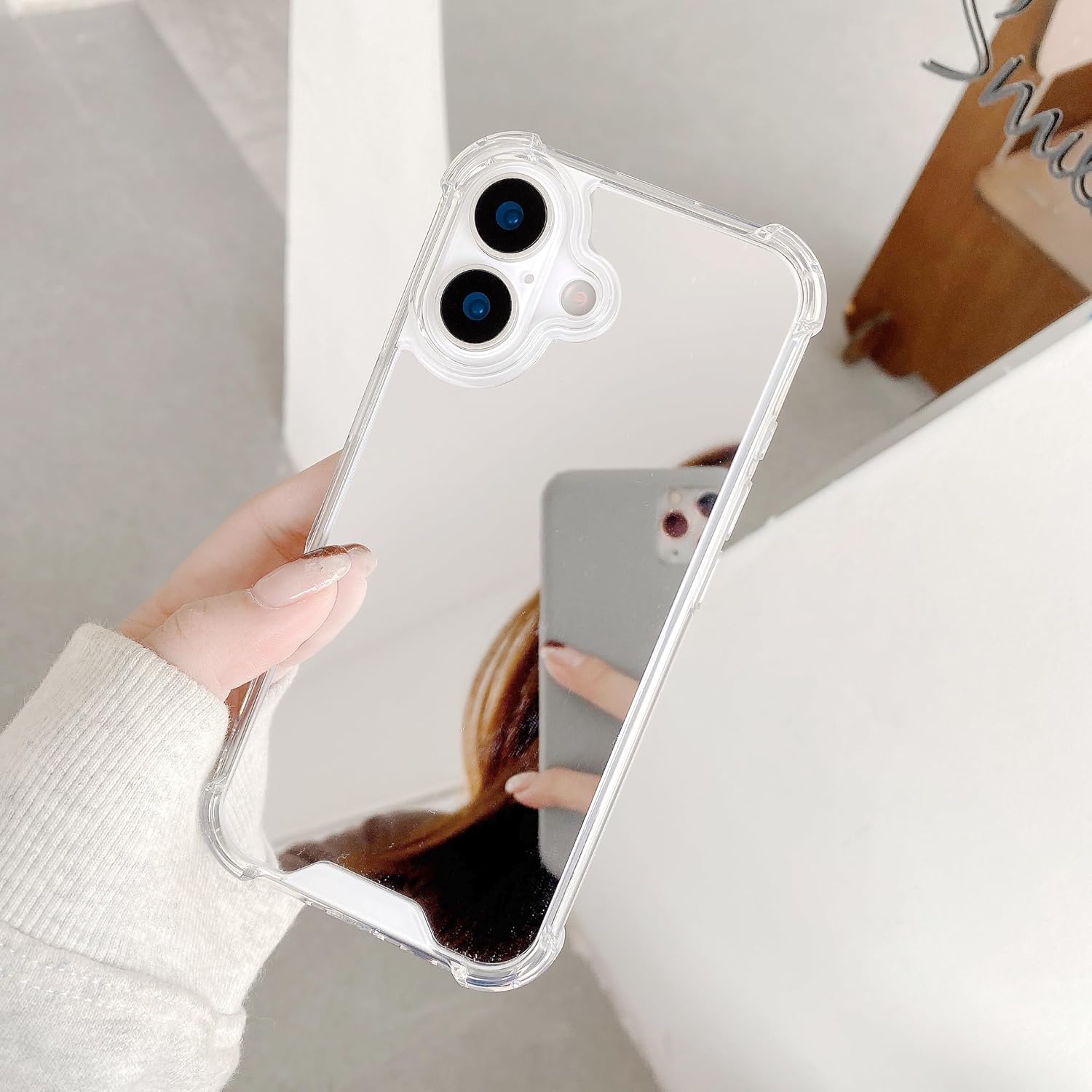 Compatible with iPhone 16 Mirror Case, Shockproof Airbag Corners Protective Bumper Clear Cute Cover for Girls Woman, Makeup Touch up Back Camera Selfies 6.1" 2024, Mirror 16 - Image 5
