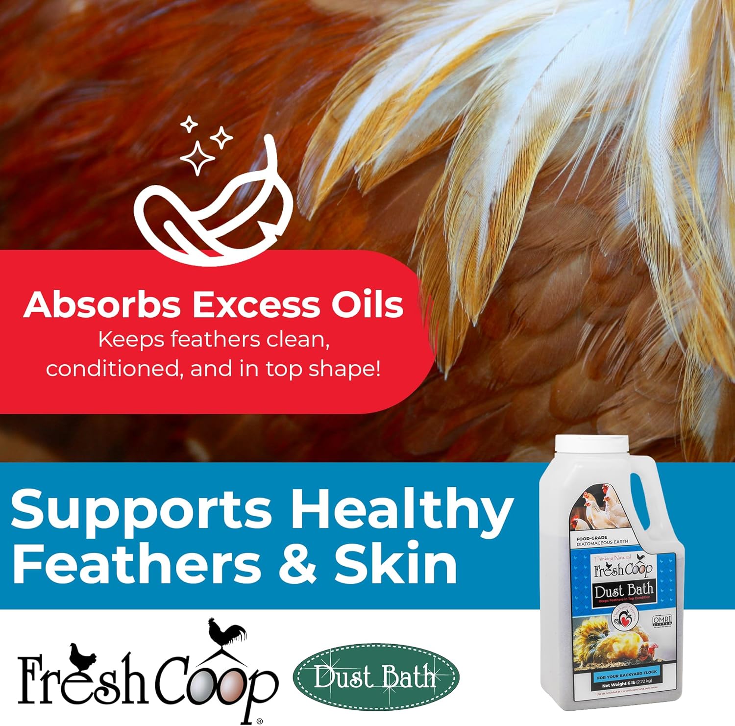 Progressive Planet Fresh Coop Dust Bath, 6lb Jug - Food-Grade Diatomaceous Earth & Calcium Montmorillonite Clay - Supports Healthy Feathers, Reduces Boredom & Encourages Natural Dust Bathing