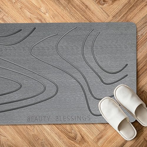 Miniatura 7 de BEAUTY BLESSINGS Tapete de baño de piedra súper absorbente, antideslizante y fácil de limpiar, tapete de baño de tierra de diatomeas para baño,