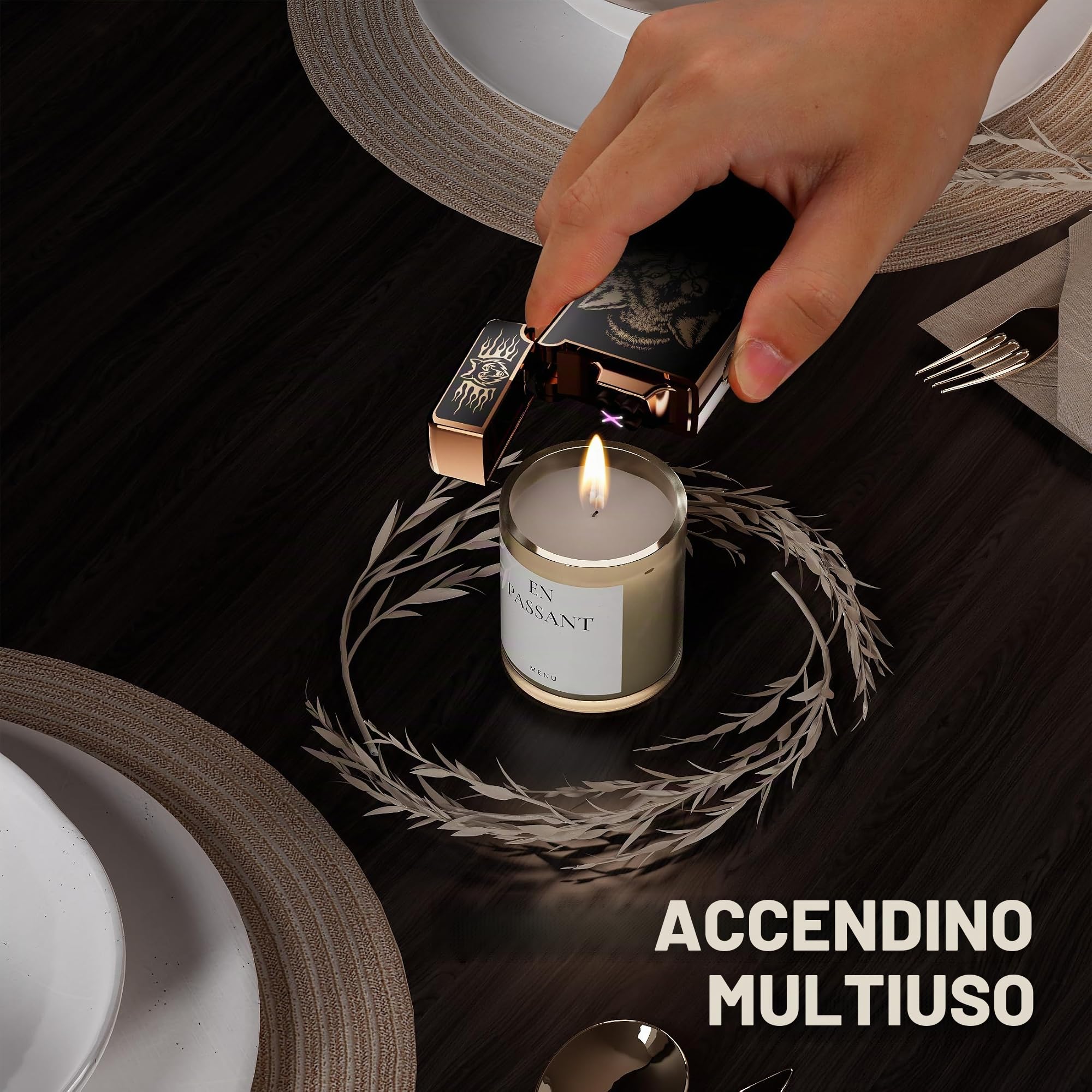 Regalo accendino elettrico, indicatore della batteria, accendino USB al plasma, ricaricabile, antivento e fiamma, doppio arco con indicatore della batteria per candele/barbecue (lupo)