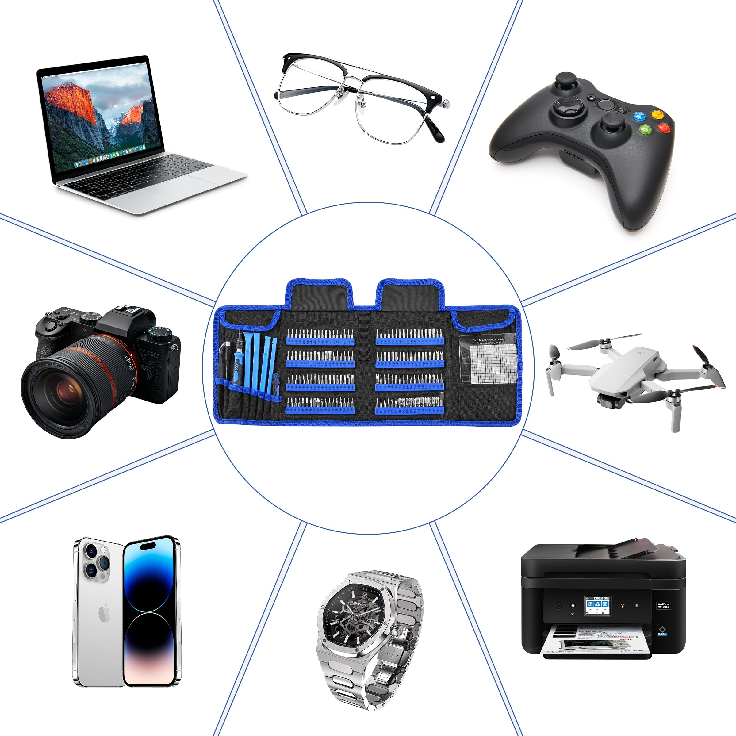 Zestaw wkrętaków precyzyjnych, 168 szt., mały zestaw śrubokrętów z ergonomicznym i chowanym uchwytem, elastyczny trzonek, mocna magnetyczna konstrukcja do iPhone'a, MacBooka, laptopa, komputera