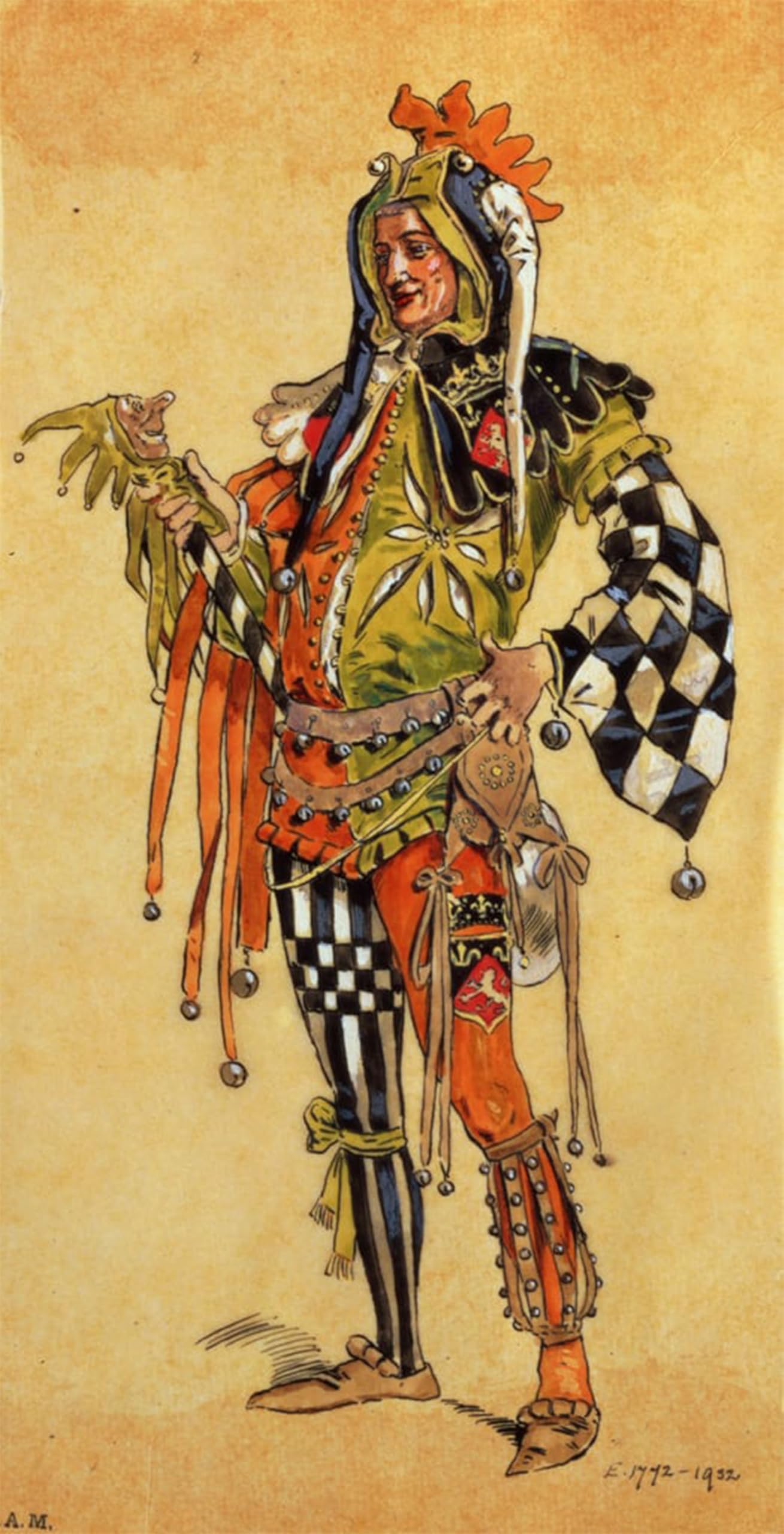 SERENDIPITP Aesthetic Poster Photo Wall Print Retro Picture Touchstone the Clown Costume Design for As You Like It by C. Wilhelm Modern Wall Artwork for Home Decor 60x90cm