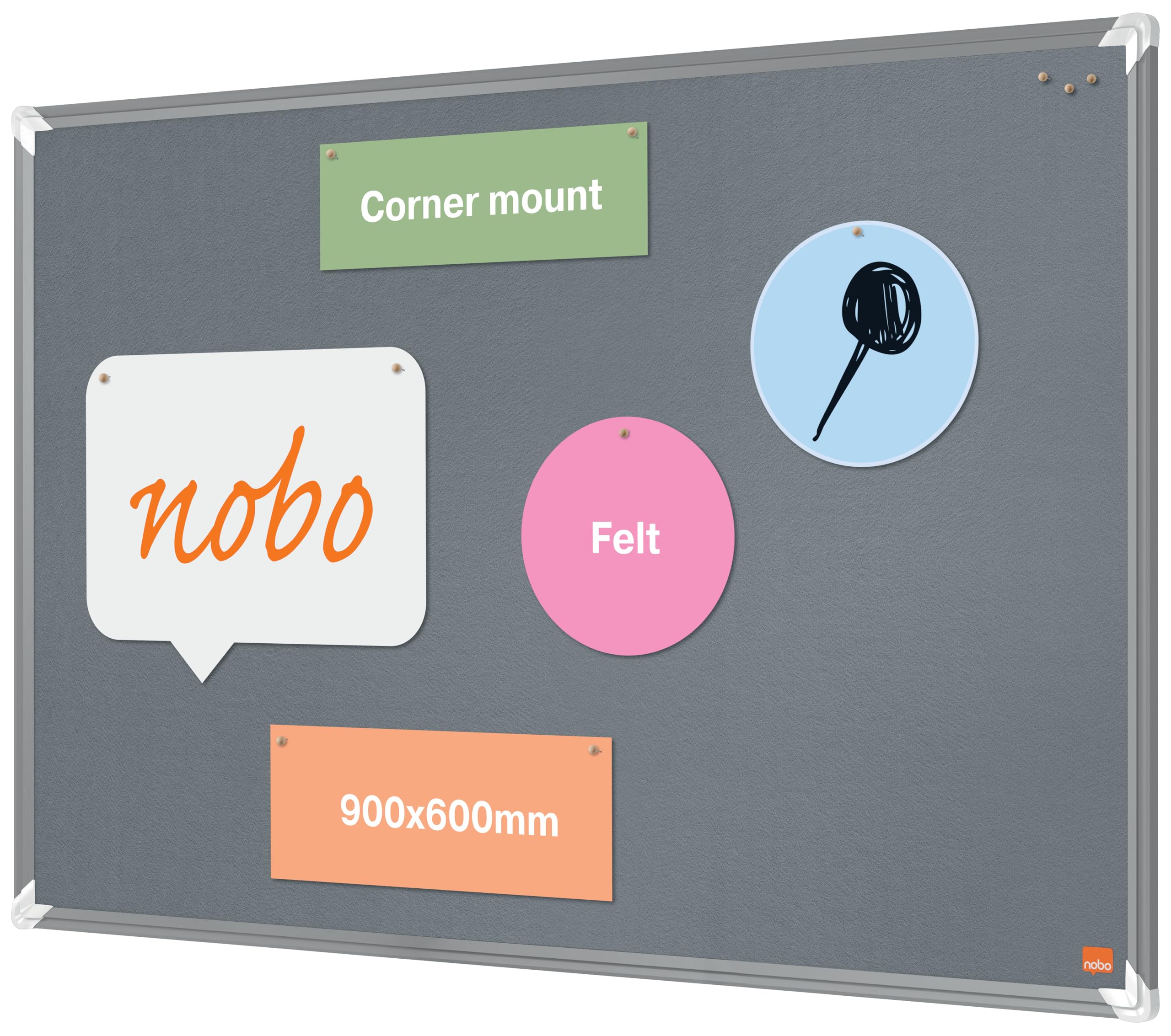Nobo Filz-Notiztafel, 60 x 90 cm, Aluminiumrahmen, Traditionelle Eckmontage, Premium Plus, Grau, 1915195
