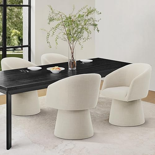 Miniatura 14 de Juego de 4 sillas de comedor giratorias, tapizadas de mediados de siglo con respaldo alto, sillas de cocina de tela de lino para comedor, Una tela