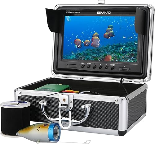 Miniatura 1 de ESANHAO Cámara de pesca, grabadora DVR de 9 pulgadas, cámara de pesca submarina con 30 luces LED ajustables, cámara submarina portátil para pesca en