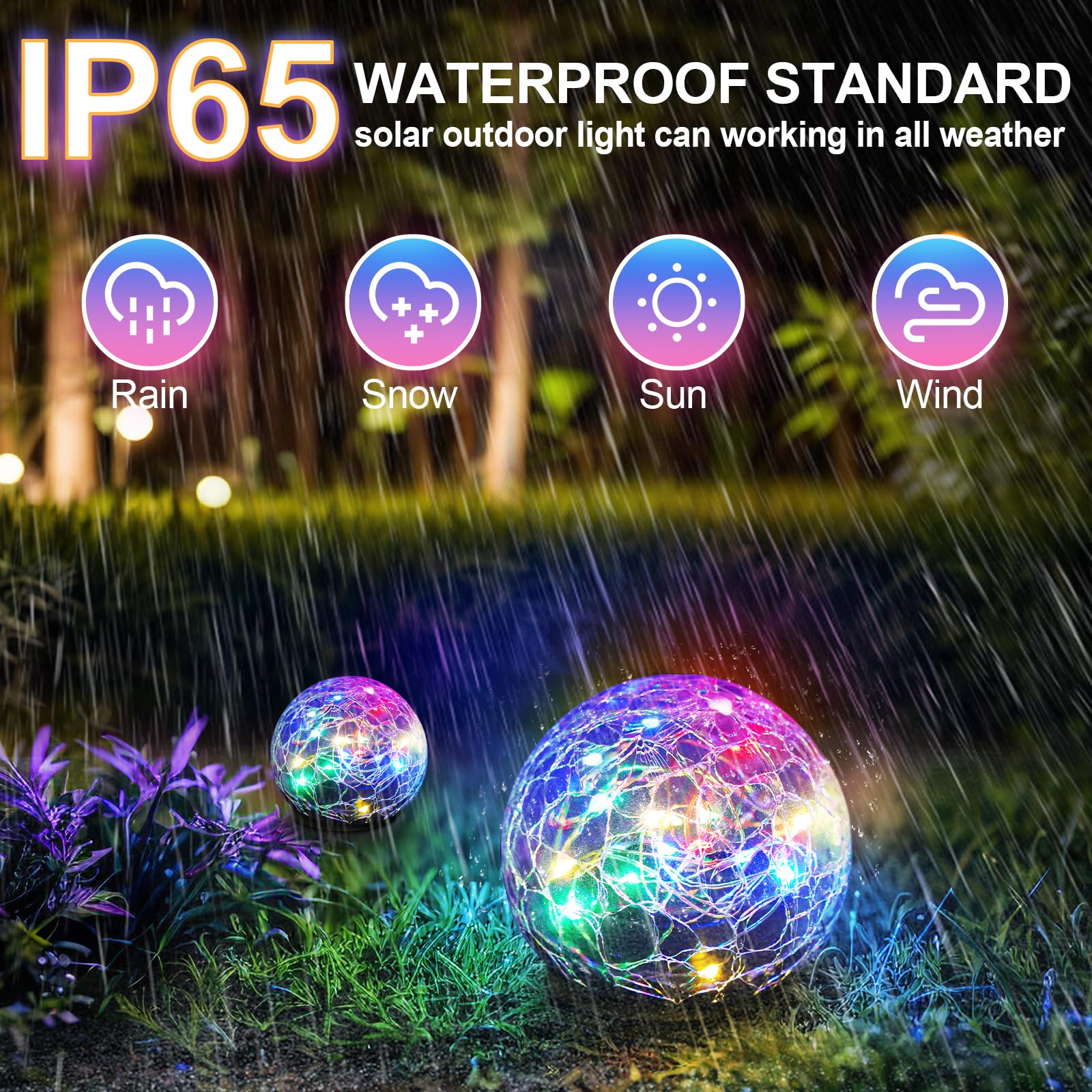 Anordsem Boule Solaire Exterieur Jardin, Solaires Jardin à Verre Façon Craquelé Boules Lumineuses avec 30 LED Changements de Couleur Boule Jardin IP65 étanche, pour pelouse Terrasse Balcon décoration