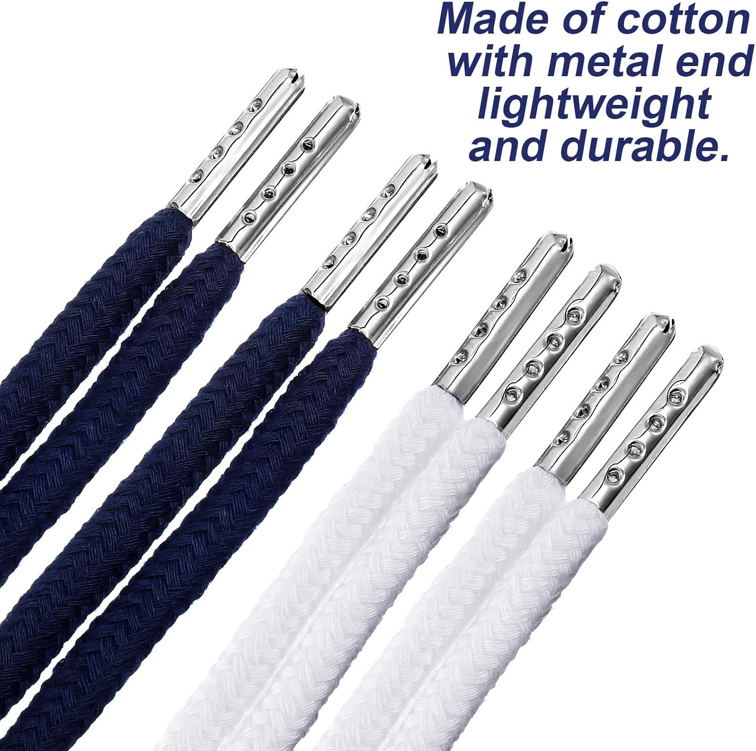 Drawstring Cords Replacement Drawstrings with Easy Threader for Sweatpants Shorts Pants Jackets Coats (White, Navy Blue)