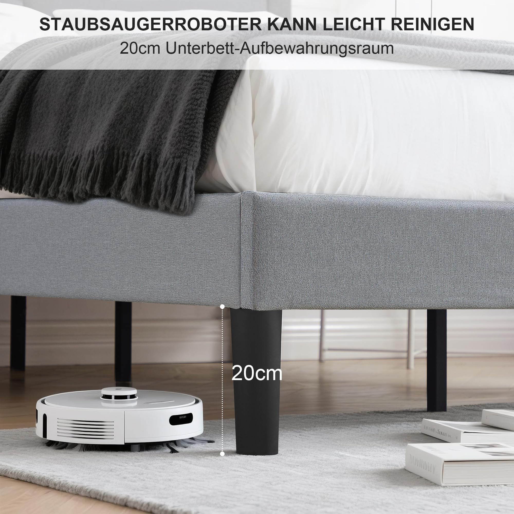 VECELO Polsterbett 140 x 200 cm, Doppelbett mit Höhenverstellbarem Kopfteil, Bett Bettrahmen mit Lattenrost, Gepolstertes Bettgestell Jugendbett für Schlafzimmer Gästezimmer, Hellgrau