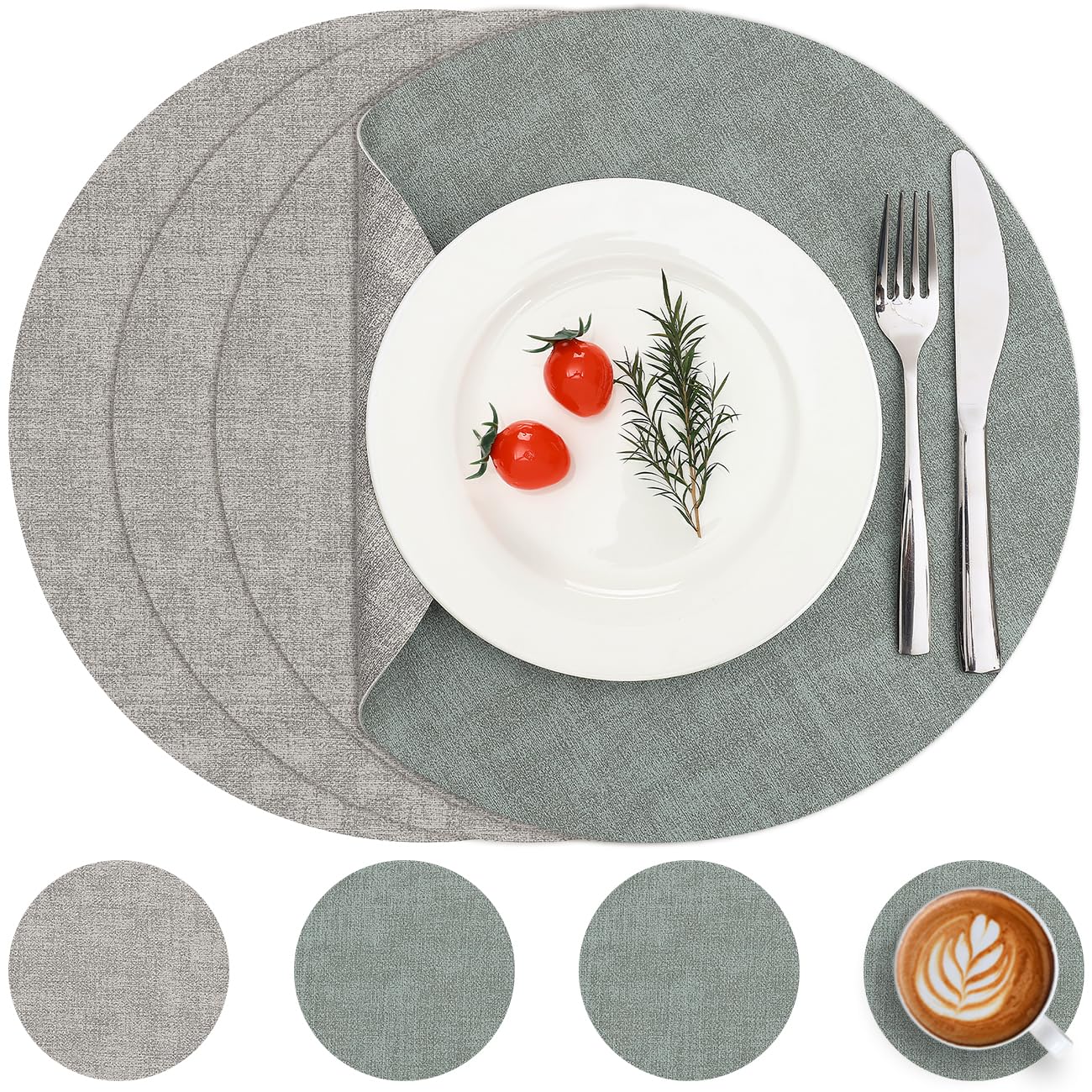 Myir JUN Round Placemats and Coasters Set of 4 Dual Sided Leather Place Mat โ image 1