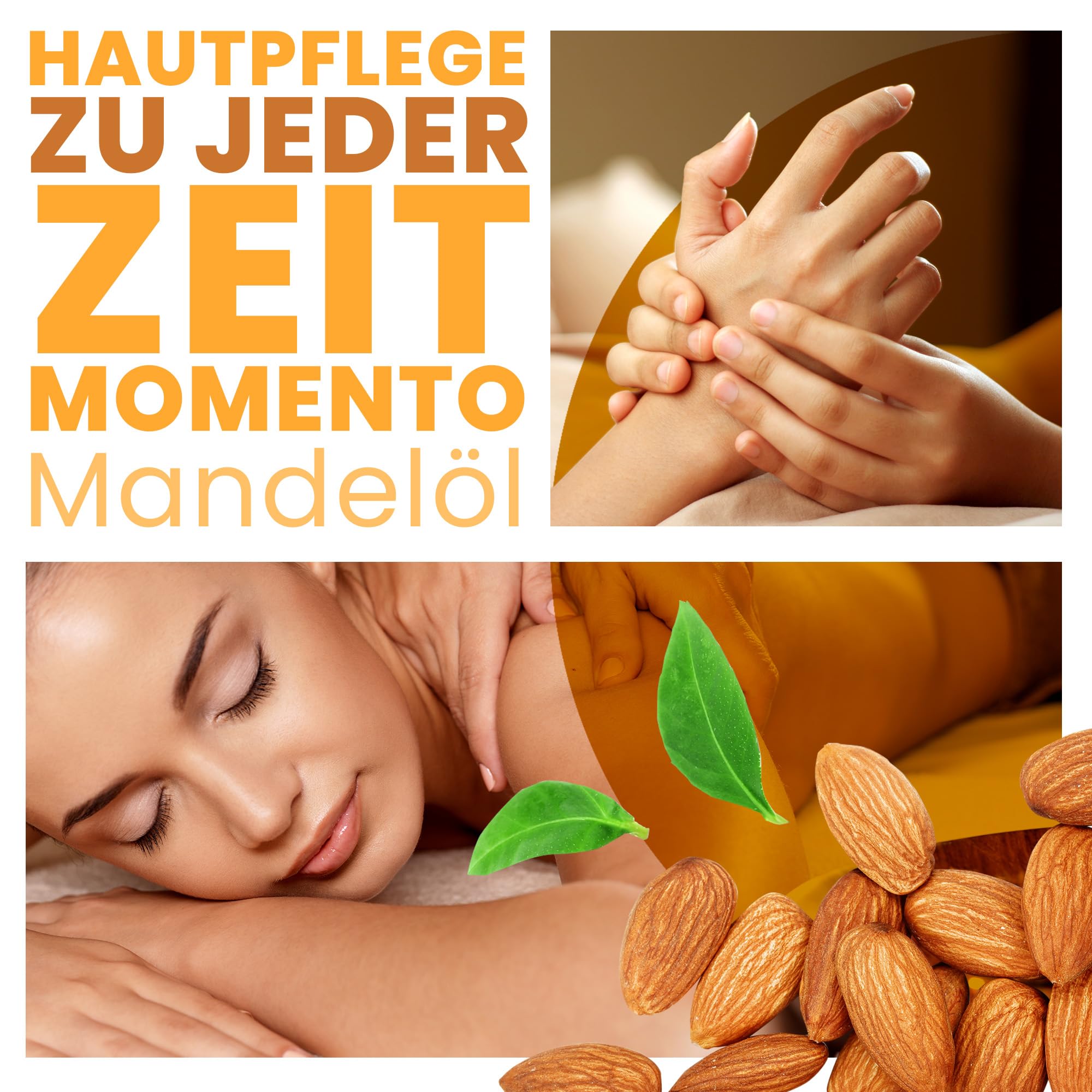 Bleu & Marine Bretania - Natürliches Mandelöl kaltgepresst 10000ml | Unraffiniert, GVO-frei | Schwangerschaftsstreifen-Vorbeugung | Make-up-Entferner | Haar-Reparatur, Orange