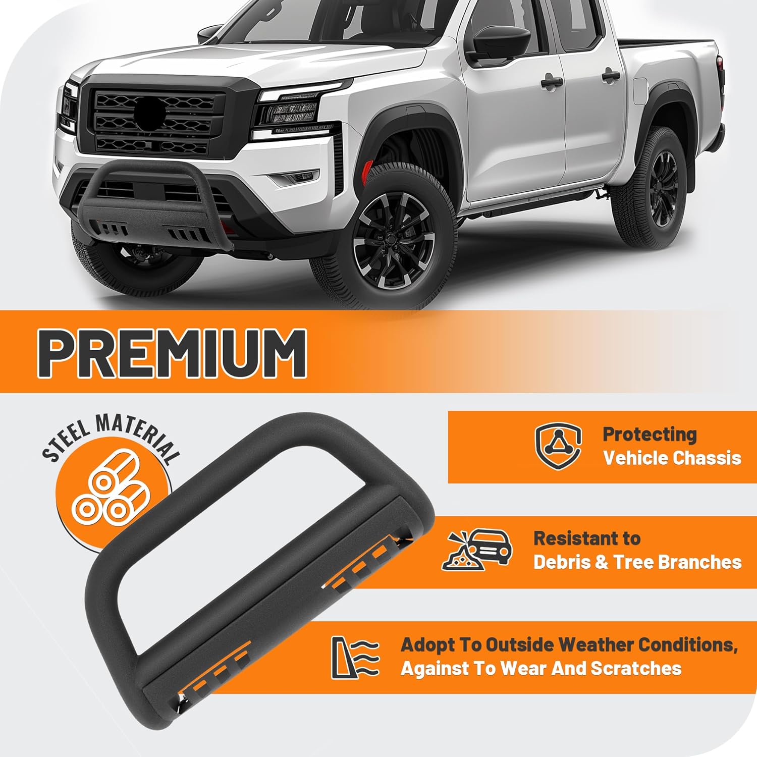 KUAFU Bull Bar Compatible with 2022 2023 2024 2025 Nissan Frontier Front Bumper Brush Guard Grille Grill Guard Push Bull Bar Steel Black
