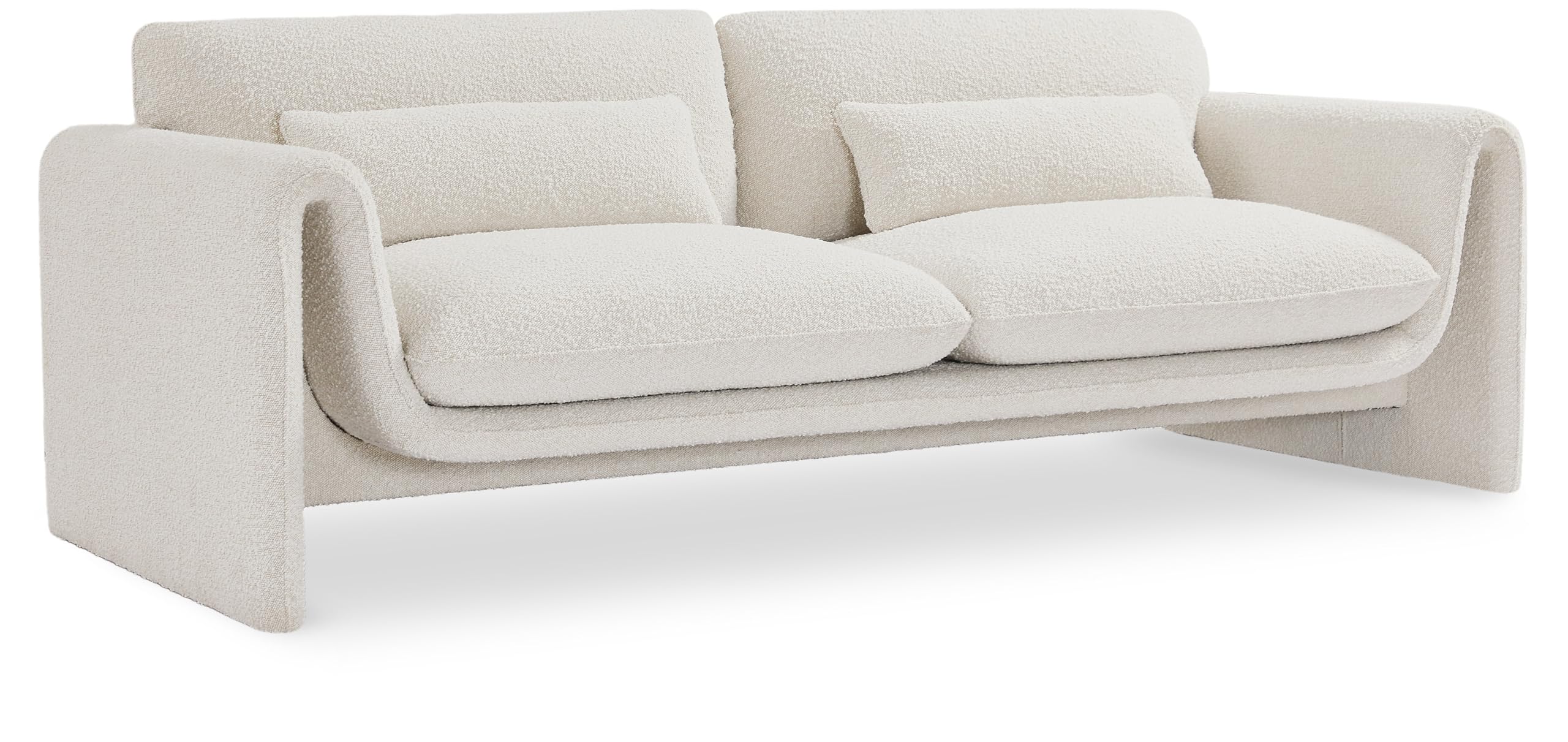 Meridian Furniture 198Cream-S Stylus Collection Modern Contemporary Boucle Fabric Upholstered Sofa with Rich Cream Boucle Fabric Curved Arms