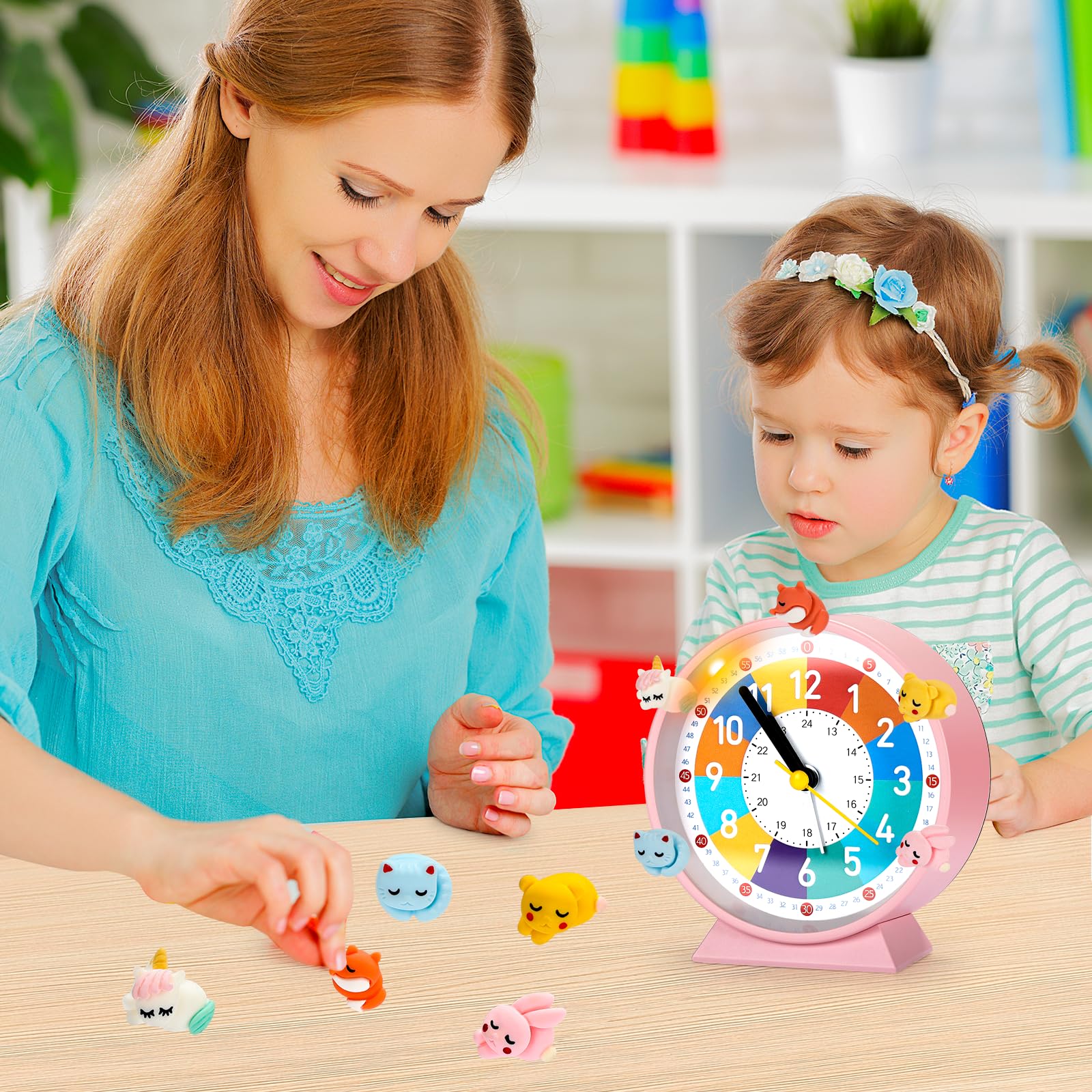 Sveglia Bambini, Adatta Ai Bambini Che Iniziano Ad Andare A Scuola, Nessun Ticchettio, Funzione Luce Notturna E Funzione Snooze, Con 5 Adorabili Decorazioni Per Sveglia Comodino.