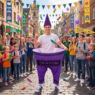 Vinsot Crayon Costume School Classroom Team Building Game | Funny Giant Granny Pants with Crayon Hat, 6 Crayon Foam Balls for Field Day, Back to School