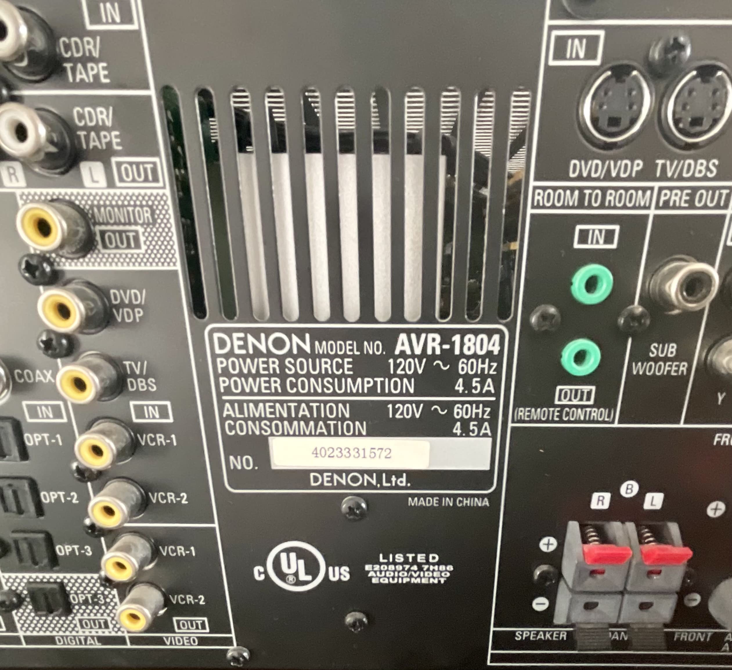 Amazon.com: Denon AVR-1804 6.1 channel surround A/V receiver
