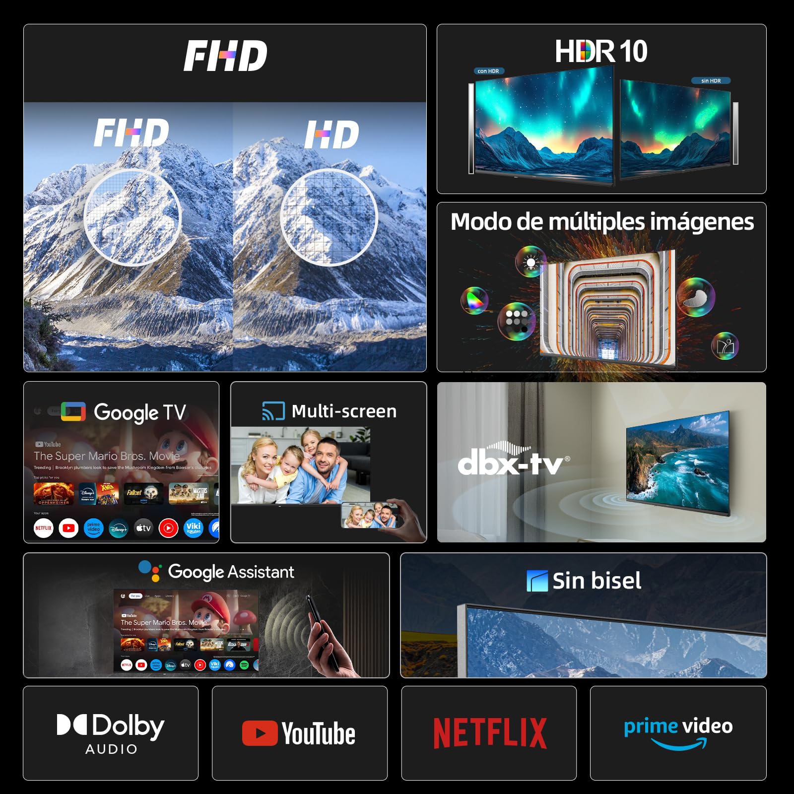 CHiQ LF32FT Smart TV 32 Inch (80 cm), Full HD, HDR10, Google TV OS, Dolby Audio,Chromecast Integrado, Diseño Metal Sin Marco, Sintonizador DVB-C/T/T2/S/S2