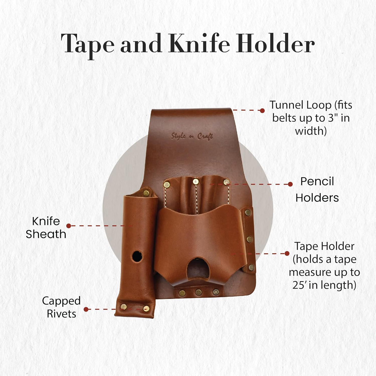 Style n Craft Extra Large Tape Holder, Full-Grain Leather Tool Pouch