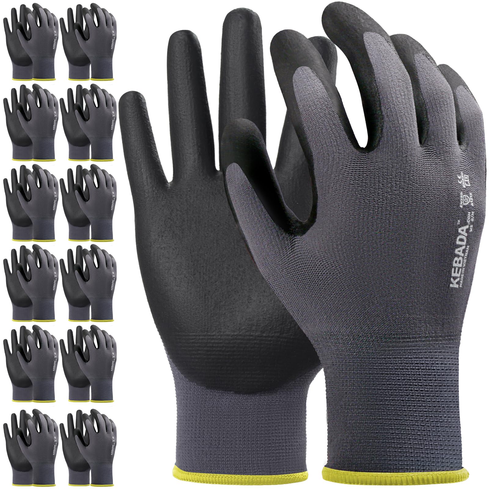 Kebada W5 Work Gloves (1 Paris), Foam Nitrile Coated Working Gloves with Grip, Knitted with Spandex and Nylon, Ideal for Gardening, Mechanic, XS