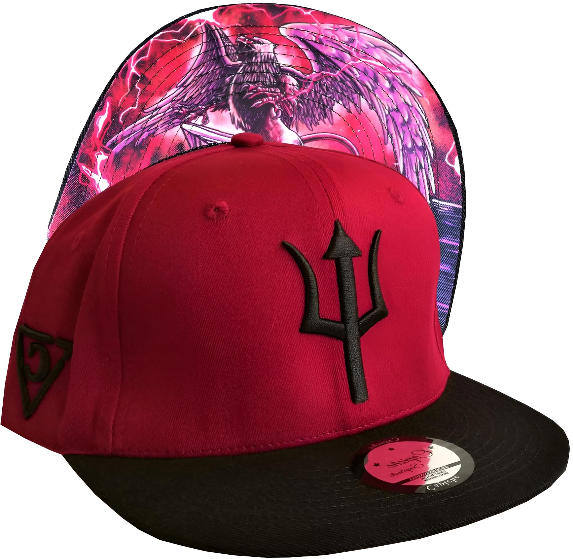 Capiche Unisex [Ancient Greek] Griffin [99+ Variations] Red Snapback Hat For Men, Griffin, Animal, Greek Mythology Baseball Cap, Black Brim And Trident Front Logo, Him Her,