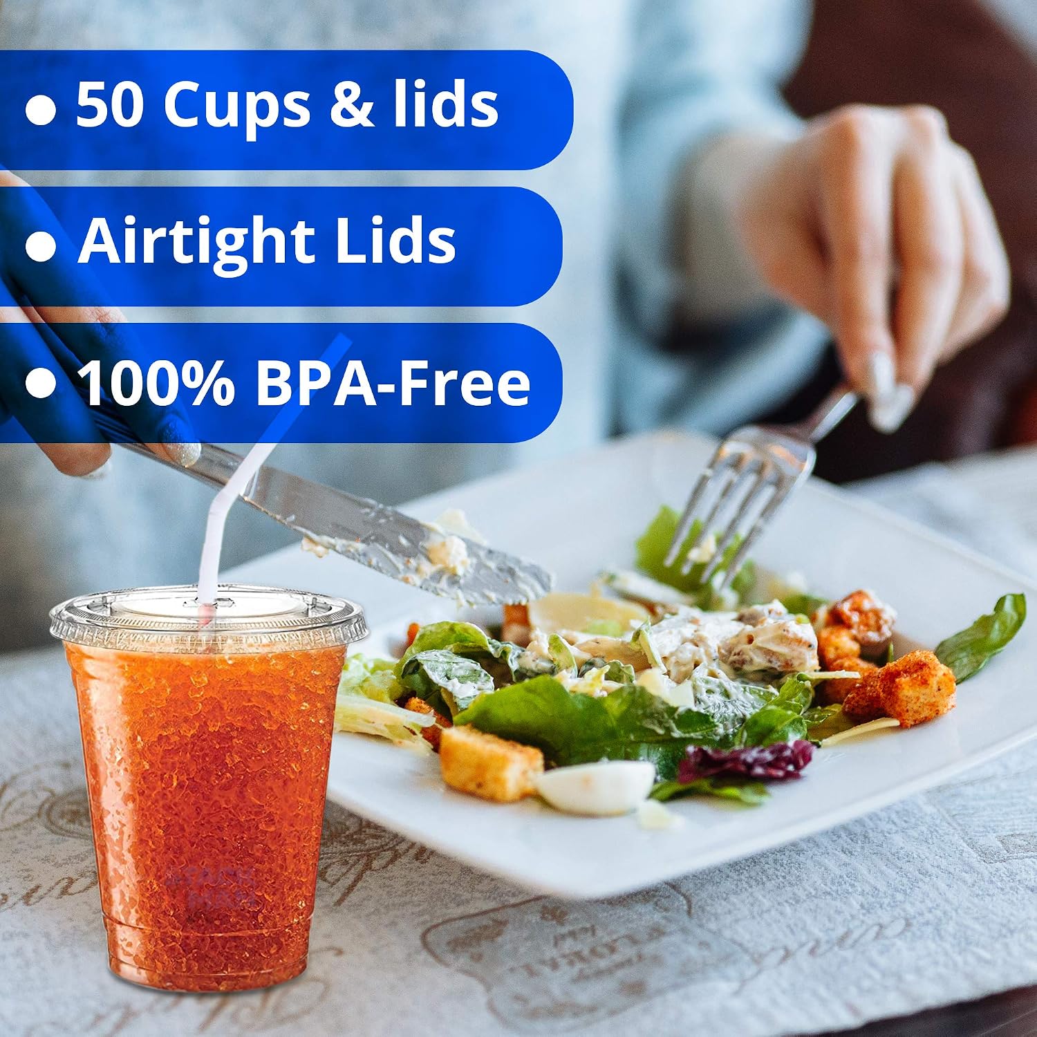 Scotty's Clear Plastic Cold Cups With Lids For Cold Drinks, Iced Coffee, Smoothies, Milkshakes, Soda,Tea, Beer and Other Drinks (16 Oz with Flat Lids - 50 Ct)