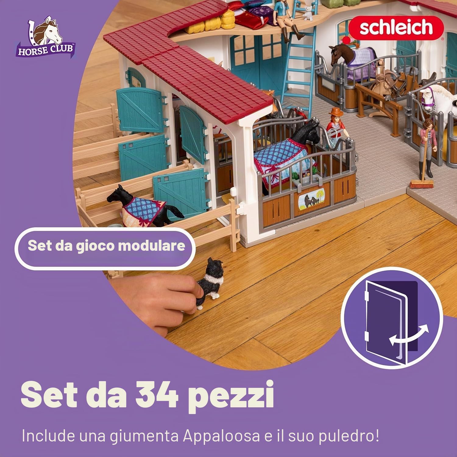 Schleich HORSE CLUB | Box per cavalla e puledro 42611 | box, 2 cavalli, paddock e accessori | regalo per bambine e bambini | giocattolo cavalli da 5 anni | set da 34 pezzi