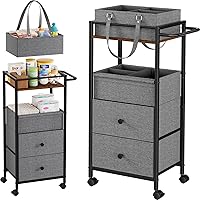 Vista 9 de Carrito organizador de pañales para bebé con cajones, carrito de almacenamiento rodante 3 en 1 con ruedas, organizador de pañales extraíble