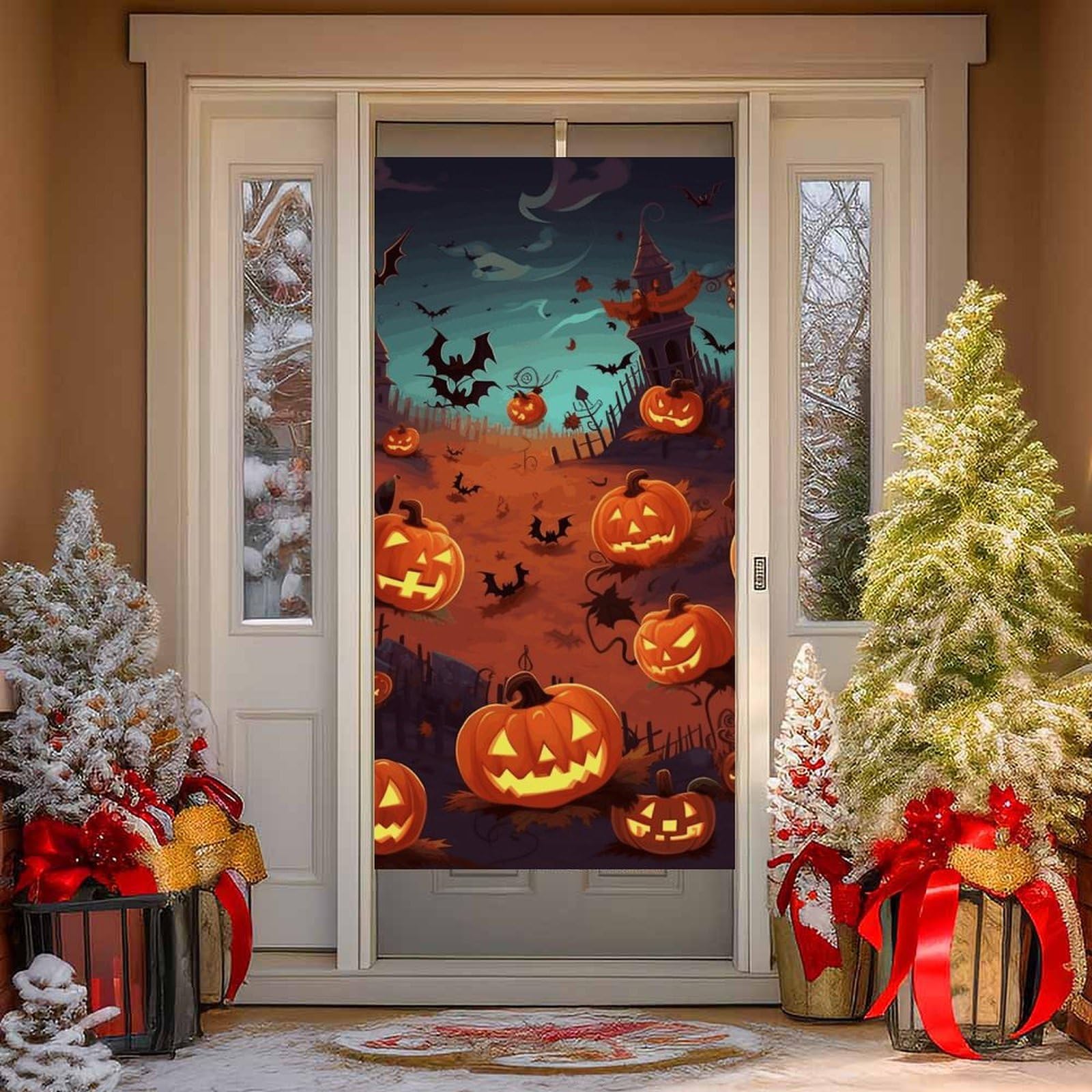 NONHAI Halloween Door Cover Decoration Welcome Door Banner Porch Sign Photo Background DoorCurtains for Doorway Privacy Window Curtain Porch Cover Indoor Outdoor Decor 70.9x35.4in