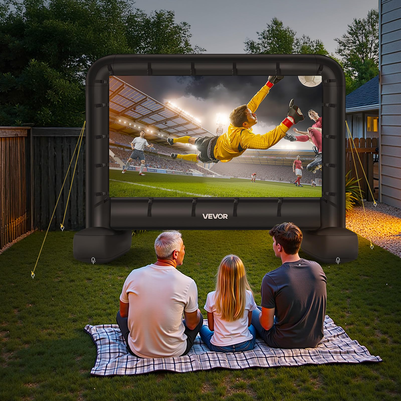 VEVOR Pantalla de Cine Inflable 259 x 146 cm 16:9 Lavable 600D con Bolsa de Almacenamiento Portátil Fácil de Instalar Visión de 160° Pantalla de Proyección para Exteriores, Cine en casa, Fiestas