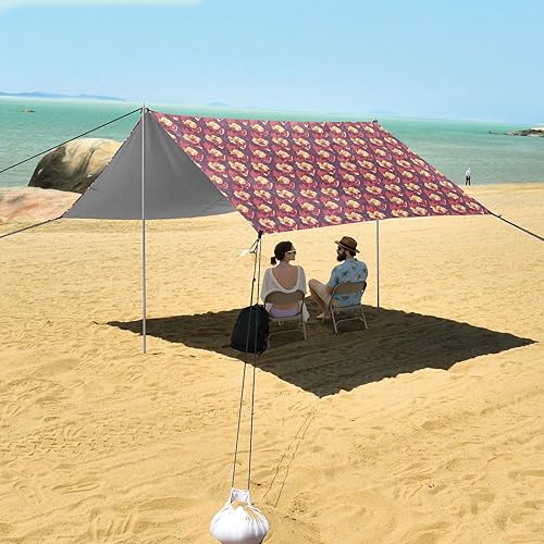 Miniatura 7 de Funny Chicken Face Foldable Beach Tent UPF50+ Easy Setup Shade Sun Shelter with Sandbags and Shovel for Camping, Picnics, Backyard & Fishing