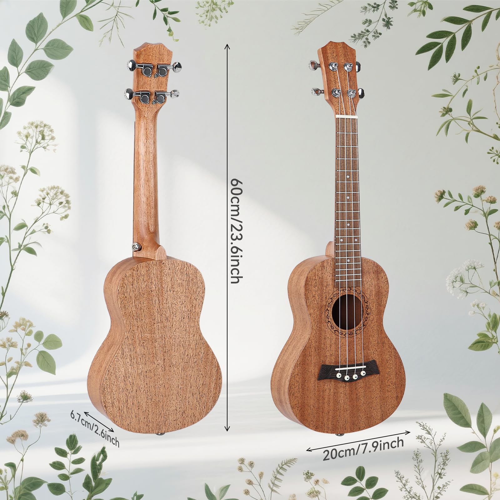Ukulélé Concert pour Adultes & Enfants - Ukulélé Professionnel 23" en Acajou, Son Premium, Design Élégant & Nécessaire de Démarrage Complet (Housse, Sangle, Médiators, Cordes)