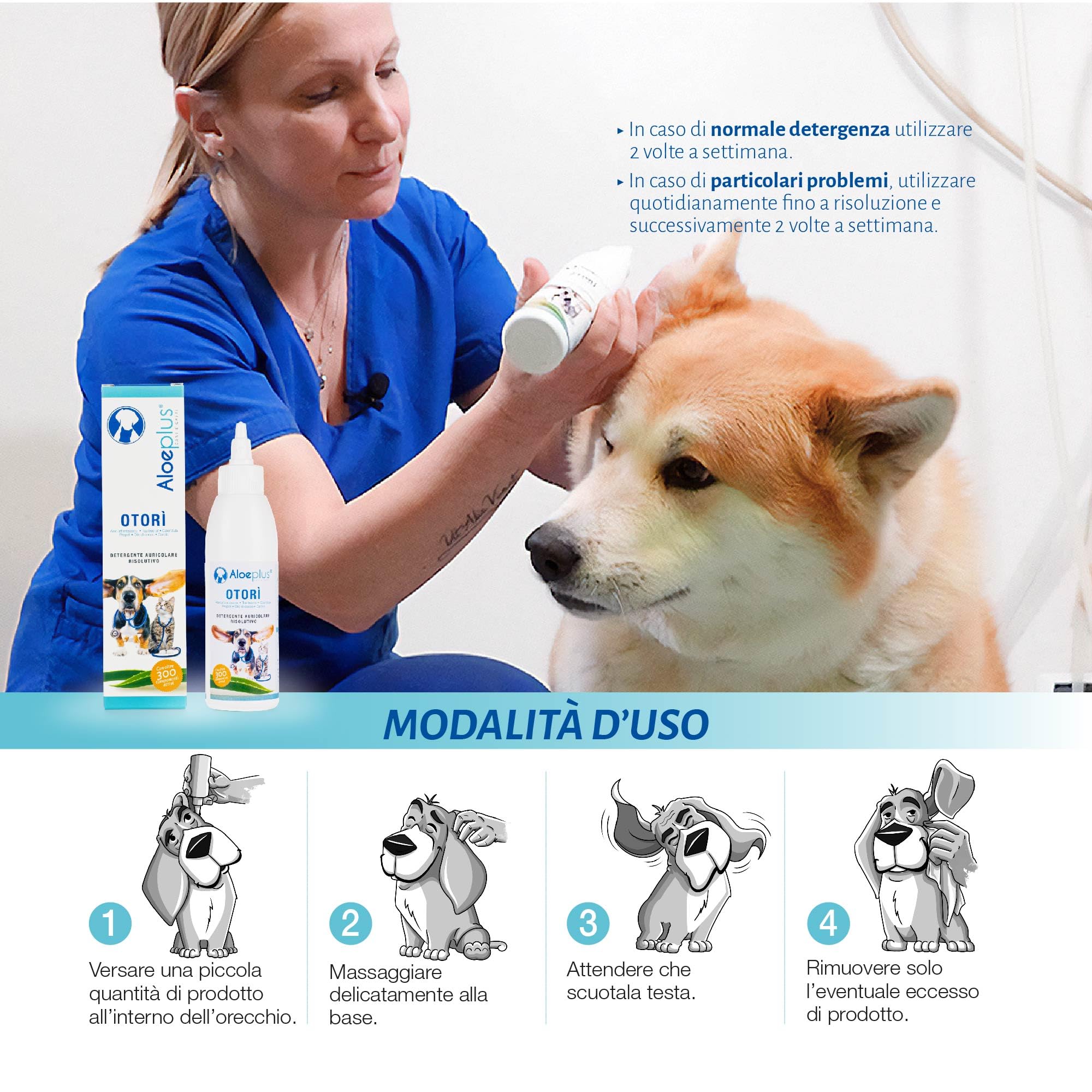 Aloeplus Otorì Detergente Orecchie Cane 125ml - per Pulizia Orecchie Cane e Gatti, 100% Naturale Aloe Arborescens BIO, Tea Tree Oil, Azione Emolliente e Lenitiva Contro Prurito Cane e Infiammazioni