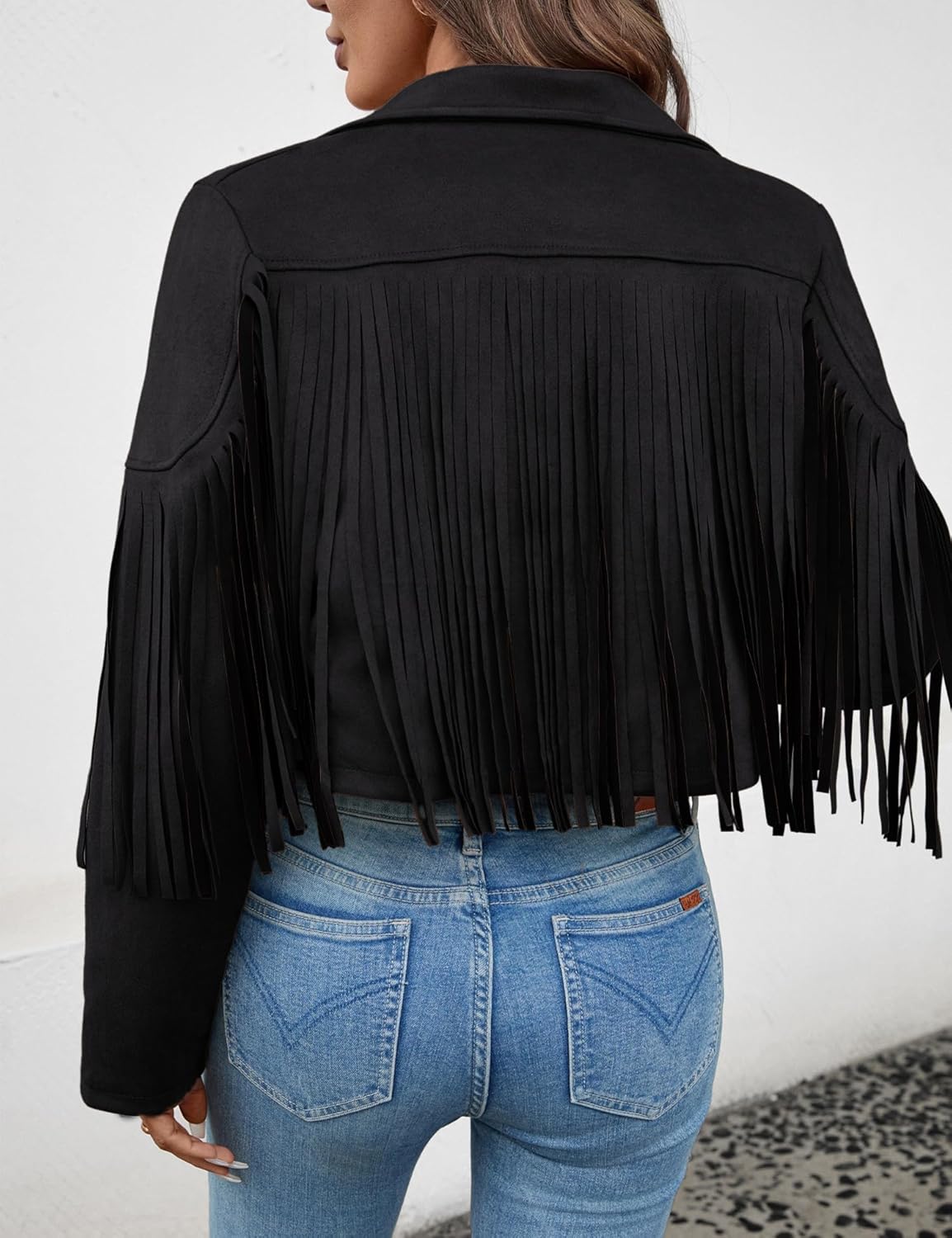 Women's Faux Suede Leather Tassel Jackets With Lining Cropped Fringe Coats For Women 2025 Fall Fashion Must Haves - Image 2
