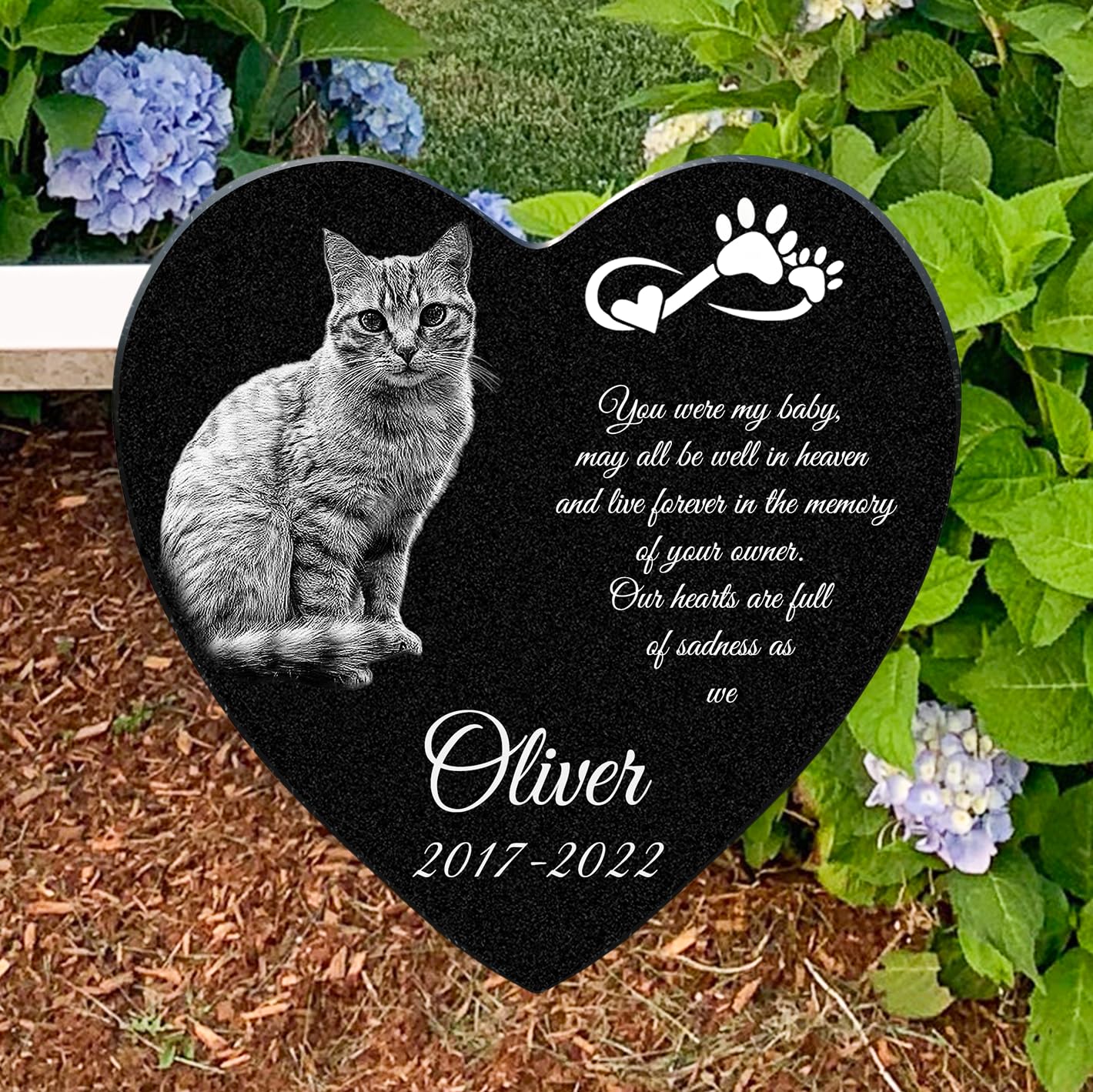 ADFSTONE Heart Shaped Pet Memorial Stones Personalized Dog Remembrance Gifts, Customized Cat Picture Grieving Plaque, DIY Gravestone, Custom Sympathy Photo Gift, Animal Grave Markers