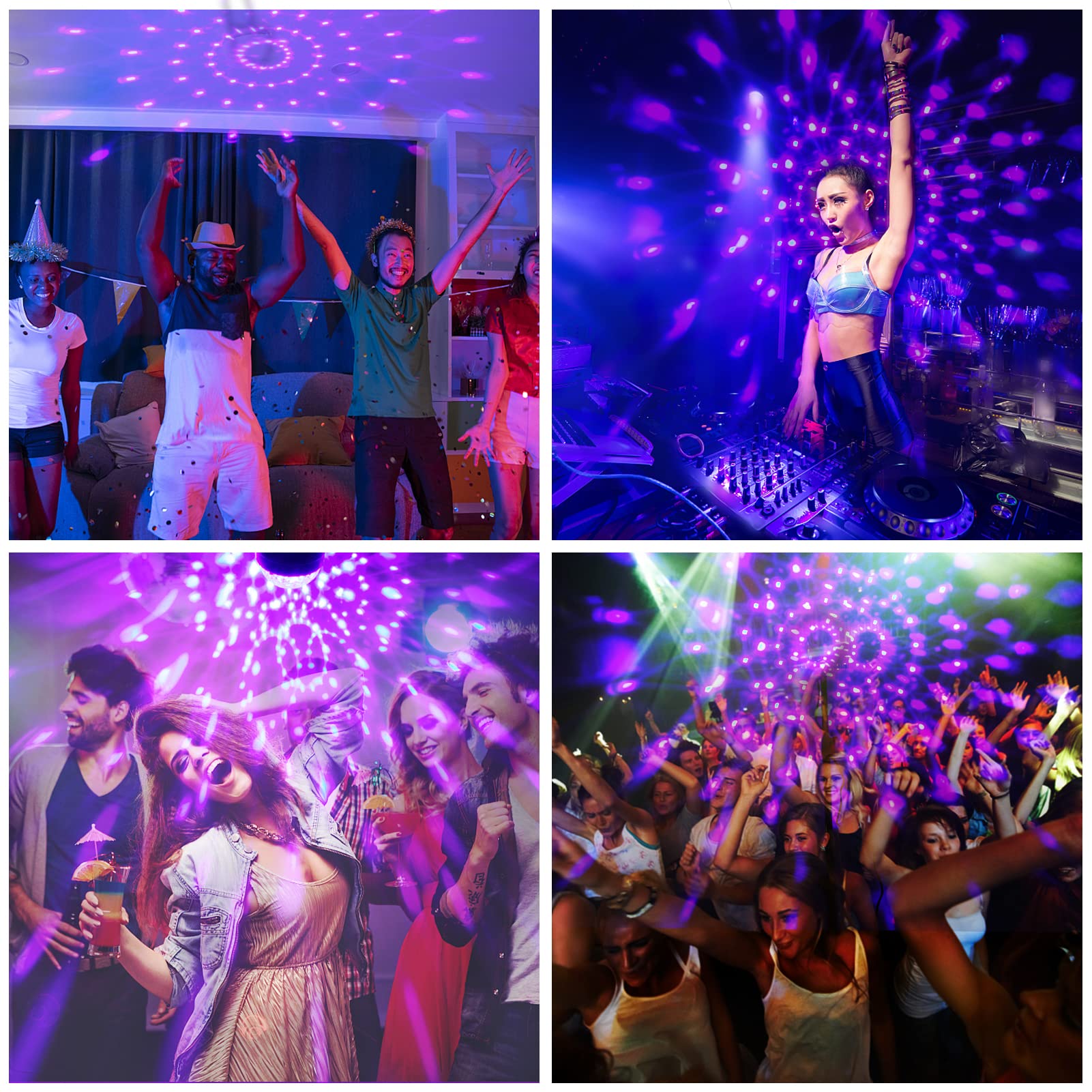 Litake Luces Discoteca, 2PCS Últimas UV Púrpura Luz de Fiesta 6 LED Bola Discoteca Sonido Activado DJ Luces con Control Remoto y EU Plug para coches Fiesta de Navidad Pub Boda