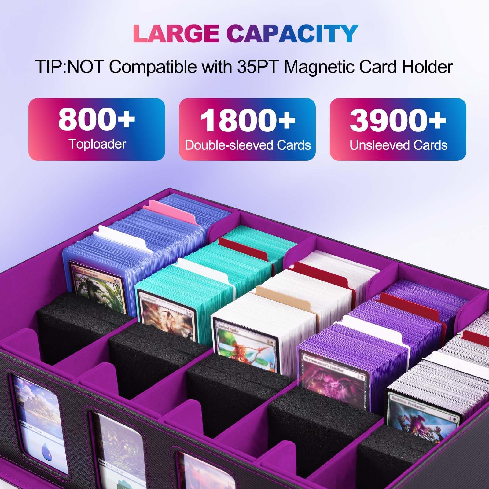 UAONO Sammelkarten-Aufbewahrungsbox mit Commander-Display, 5-reihige Magic Card Box mit Griff und Verriegelung aus Aluminiumlegierung für 3900+ unsleeved Karten, passend für MTG PTCG TCG Sportkarten