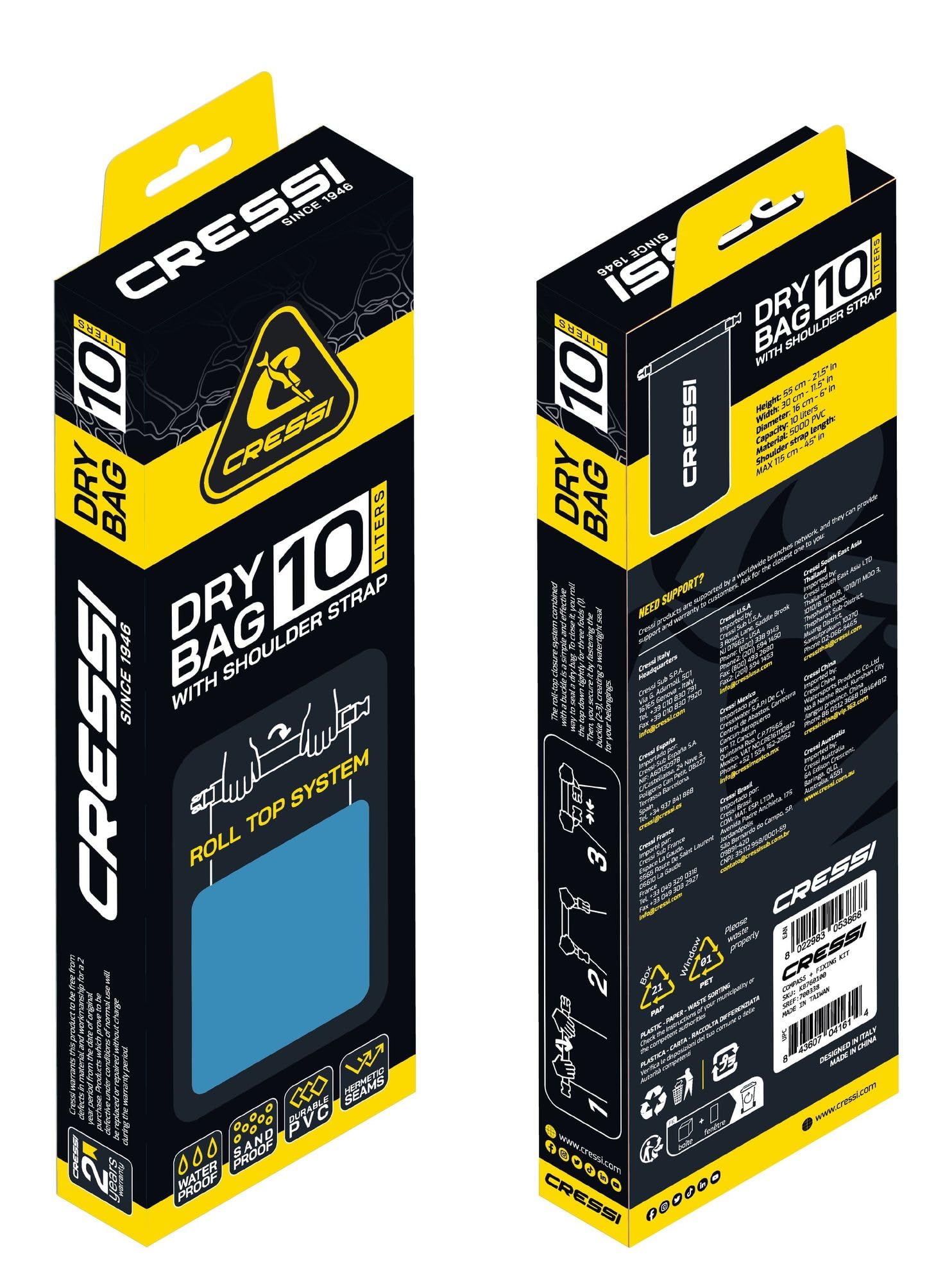 CRESSI Dry Bag Zaino Impermeabile in Resistente PVC con Chiusura Roll-Top, Tracolla e Zip, Ideale per Spiaggia, Immersioni, Snorkeling, Viaggi e Sport Acquatici