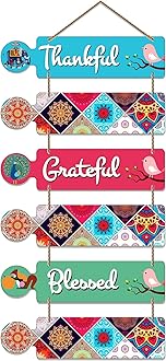Artvibes Thankful Quotes Decorative Wall Art MDF Wooden Wall Hanger for Living Room | Bedroom | Home Decor | Office | Gifts | Quotes Decor Items | Wall Hangings for Home Decoration (WH_6003N),Set of 6