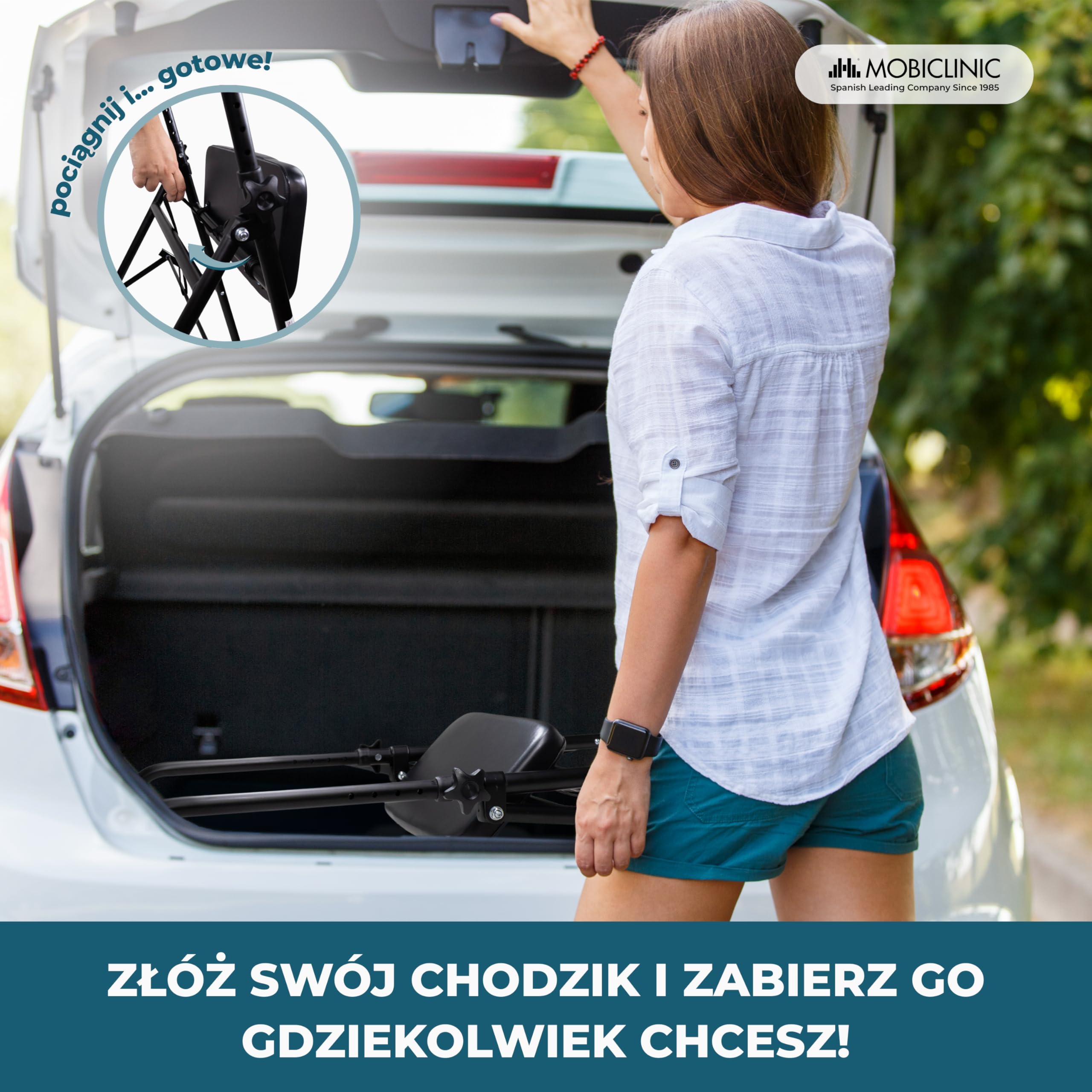 Mobiclinic®, Składany Chodzik, Regulowany, Ergonomiczne Uchwyty, Antypoślizgowe Końcówki, z Siedziskiem i 2 Kółkami, Lekki, Wytrzymały, Stalowy, Emérita, Czarny
