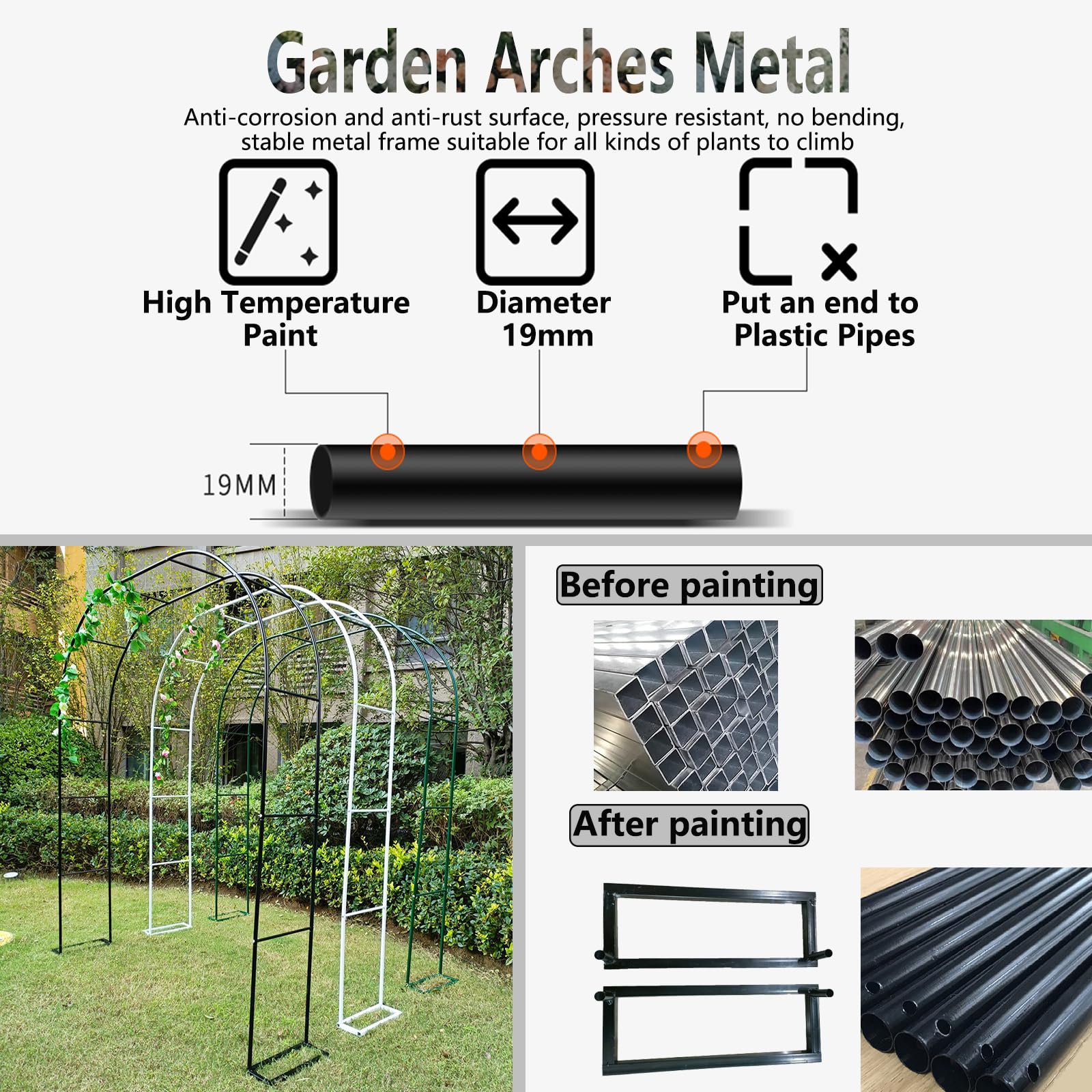 Grande arco da giardino in metallo verde per matrimoni pergolato pergolato pergolato per piante rampicanti all'aperto graticcio arco arco durevole supporto per rose e viti