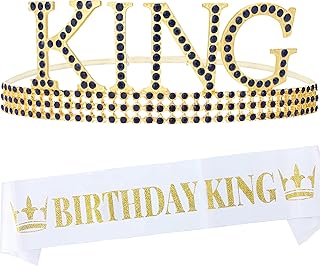 MEANT2TOBE Royal Birthday Accessories for Men - Gold Metal Crown, Sash, and Pin for King Themed Party Decorations
