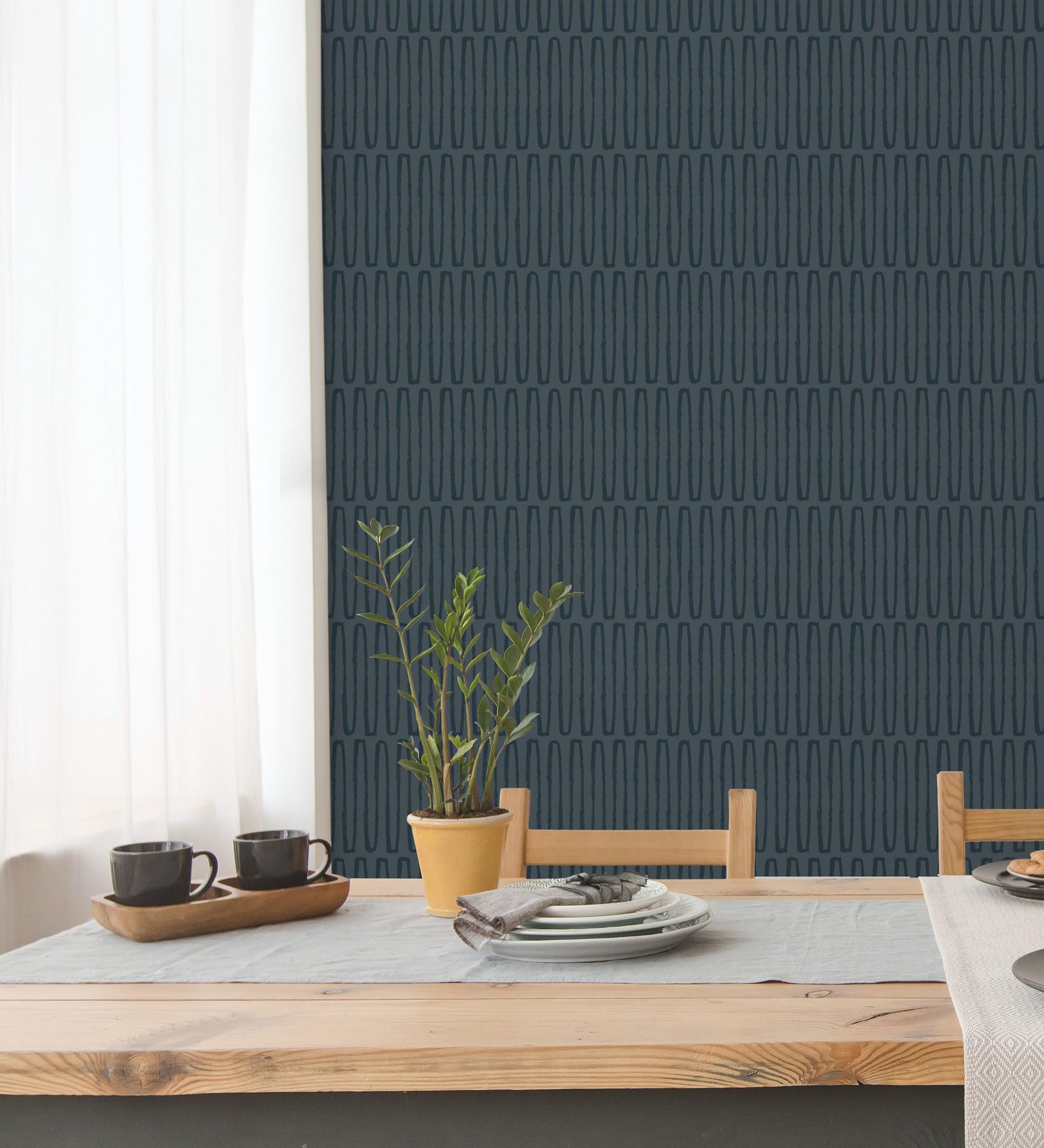 GAULAN 682039 - Carta da parati vinilica ecologica etnica con design geometrico africano blu per pareti soggiorno cucina bagno camera da letto corridoio - Rotolo di 10 m x 0,52 m