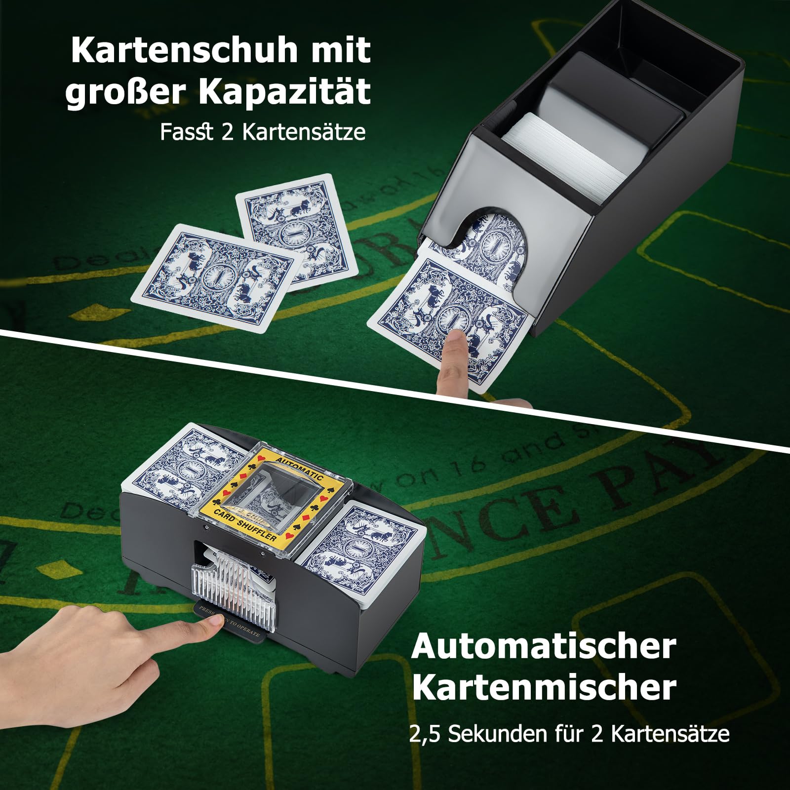 GOPLUS Texas Holdem zestaw pokerowy, 300 sztuk, walizka do pokera z 2 taliami na karty i 5 kostkami, 3 guzikami dealera, ściereczka do pokera i automatyczny tasak do kart i wyrzutnik kart, zestaw do