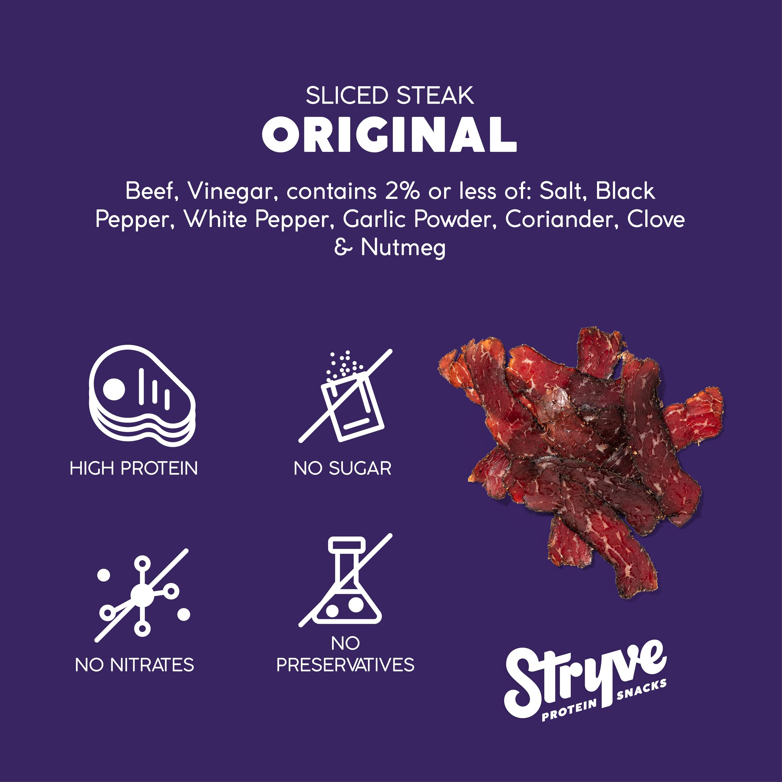 Stryve Protein Snacks - Better Than Jerky Steak Snacks. Protein Rich, Beef Biltong | 32g Protein, Sugar Free, Carbs Free, Gluten Free, Dairy Free, Keto & Paleo Friendly | Original, Pack Of 4 thumbnail 2